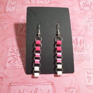 Pink White Chain Link Dangle Earrings Plastic Beads Team Girl Baby Reveal Hooks